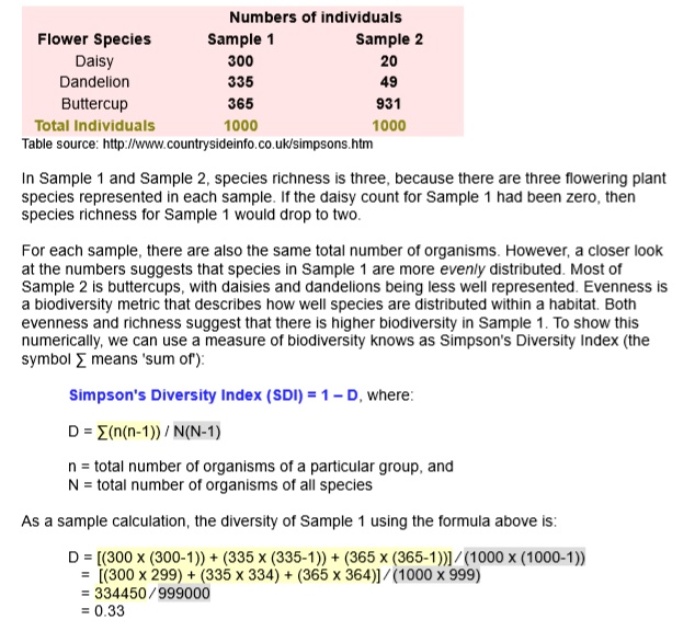 Solved Numbers Of Individuals Flower Species Sample Sample 2 Daisy 300 Dandelion 335 Buttercup 365 931 Total Individuals 1000 1000 Table Source Hutp Lww Countrysideinfo Co Uklsimpsons Hlm In Sample And Sample