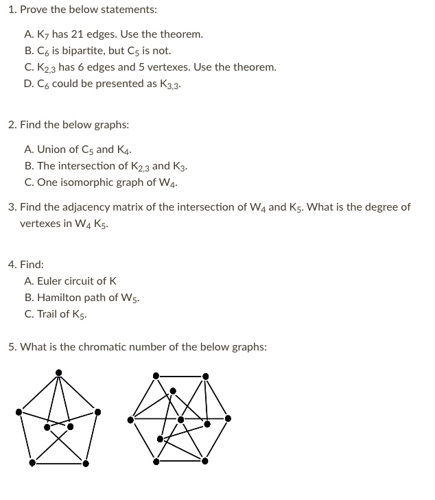 SOLVED 1. Prove the below statements A Kz has 21 edges Use the