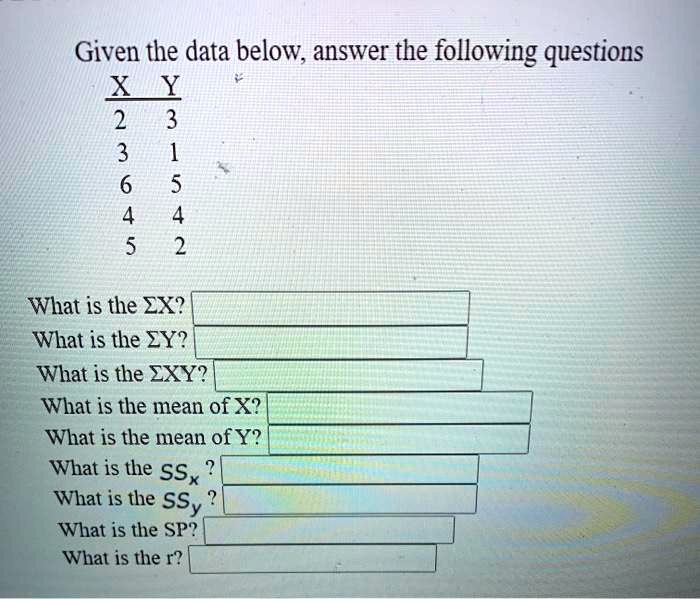 SOLVED Given The Data Below Answer The Following Questions X 3 1