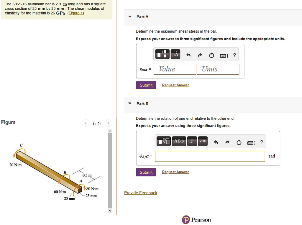 SOLVED The 6061T6 aluminum bar is 2.9 m long and has a square cross