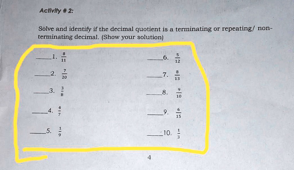 solve and identify if the decimal quotient is a terminating or ...