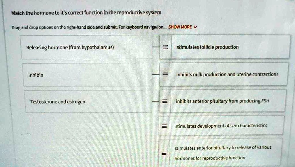 Match the hormone to its correct function in the reproductive system. 1