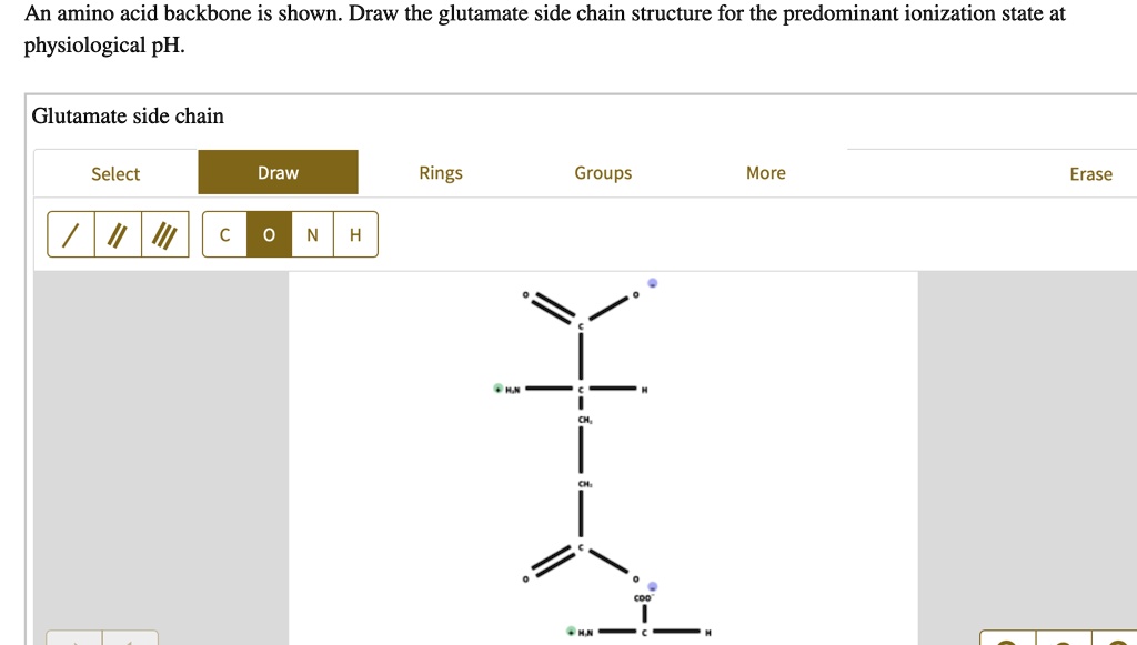an amino acid backbone is shown draw the glutamate side chain structure