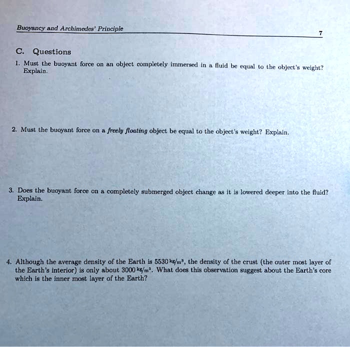 SOLVED Buoyancy and Archimedes' Principle Questions 1. Must the
