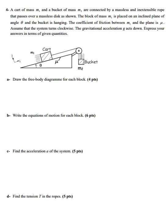 SOLVED: cart of mass and bucket of mass connectea massless and ...