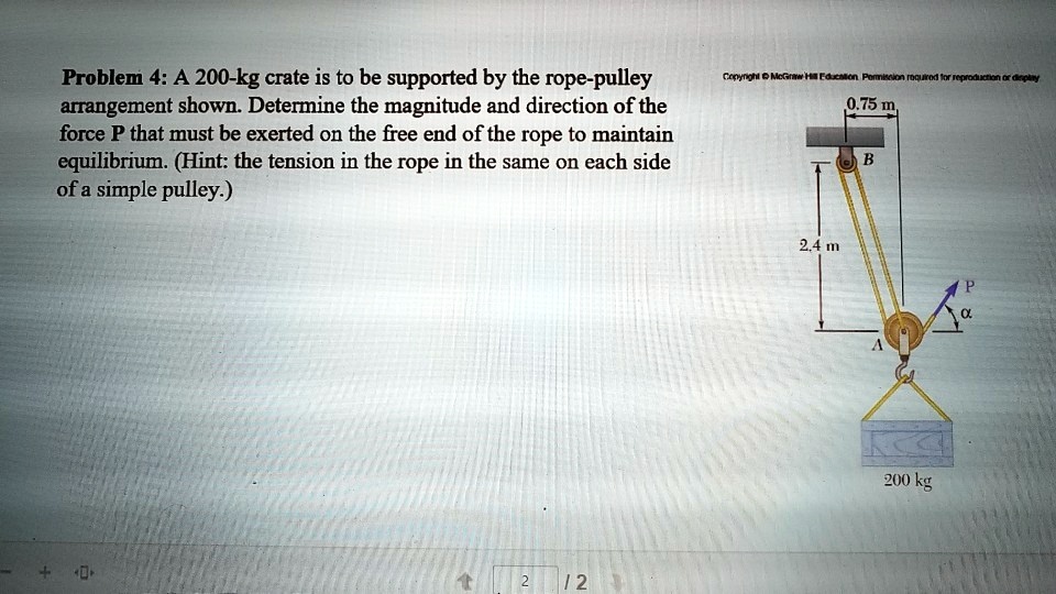 Problem 4 A 200kg crate is to be supported by the ropepulley