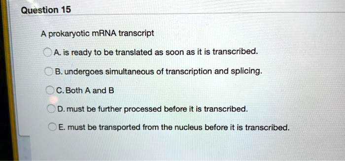 SOLVED: Question 15 A Prokaryotic MRNA Transcript A Is Ready To Be ...