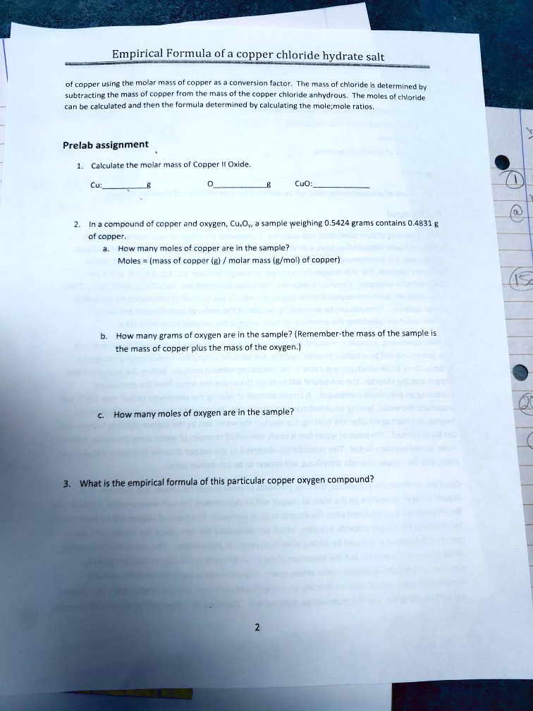 SOLVED Empirical Formula of a Copper Chloride Hydrate Salt To