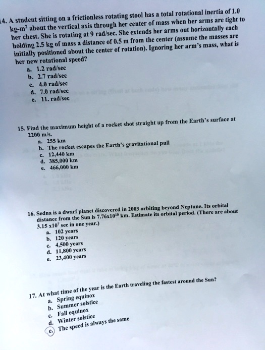 SOLVED: rotating stool has total rotational inertia of 1.0 student ...