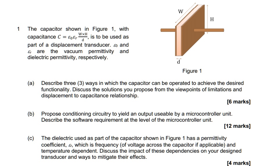SOLVED: The capacitor shown in Figure 1 is a part of a displacement ...