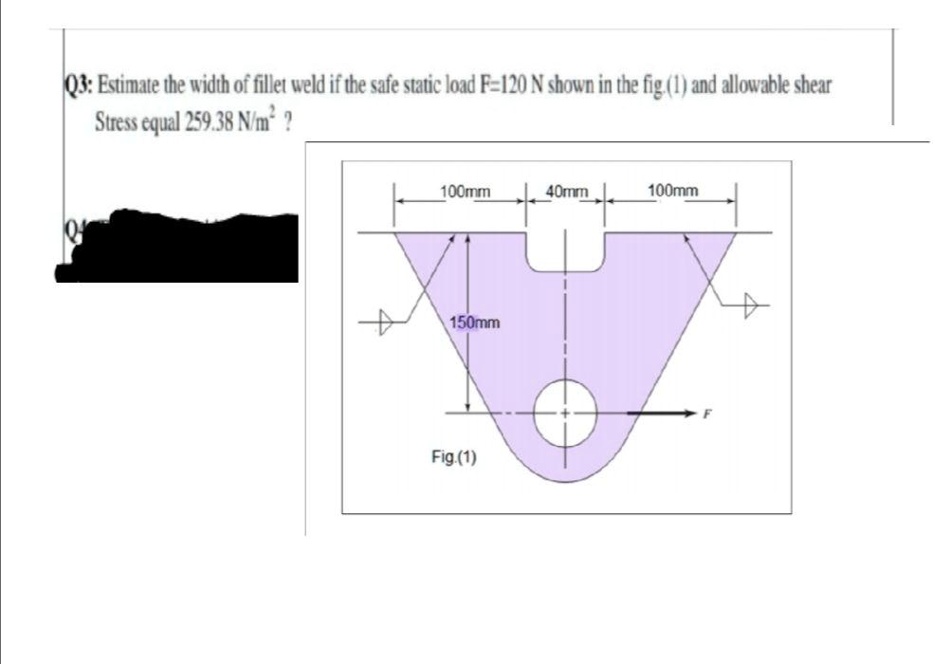 SOLVED: Q3: Estimate the width of fillet weld if the safe static load F ...