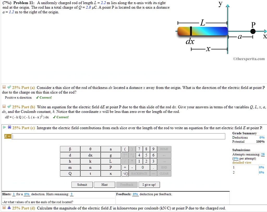 SOLVED: (7%) Problem Il: A Uniformly Charged Rod Of Length L = 2.2 M ...