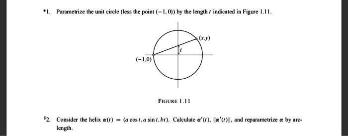 SOLVED: Parametrize the unit circle (excluding the point (-1, 0)) by ...