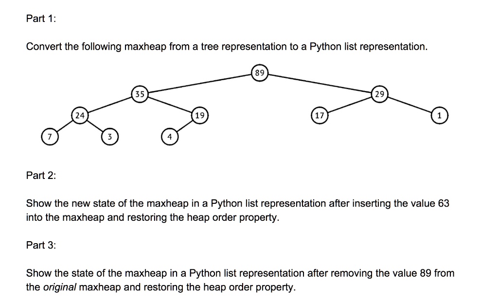 SOLVED: Part 1: Convert the following maxheap from a tree ...