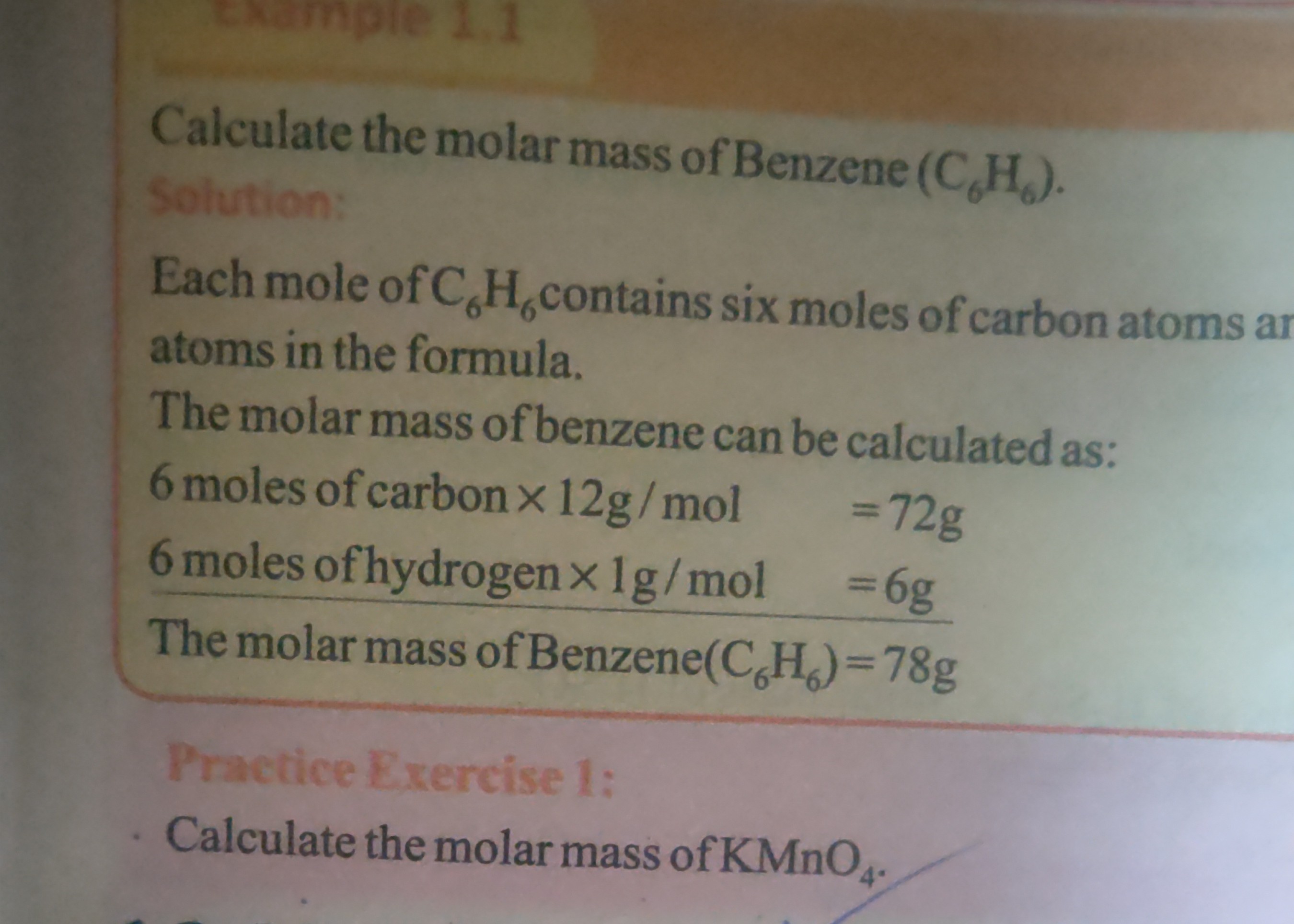 SOLVED Calculate the molar mass of Benzene C6H6 . Solution Each