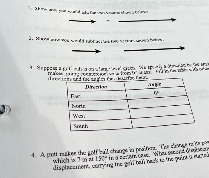 SOLVED: 1. Show how you would add the two vectors shown below: + 2 ...