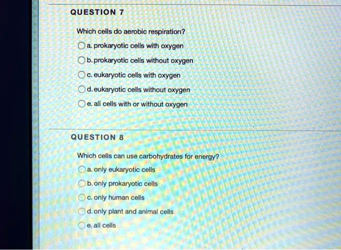 Solved Question Which Cells Do Aerobic Respiration Oa Prokaryotic Cells With Oxygen Ob