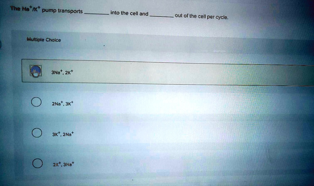 SOLVED The Na+/K+ pump transports sodium ions into the cell and potassium ions out of the cell