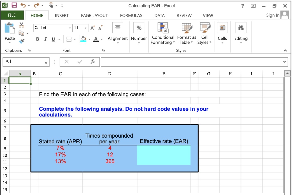 Calculating Ear Excel Find The Ear In Each Of The