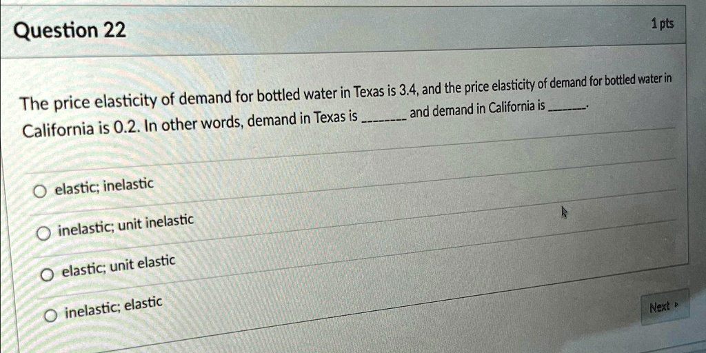 SOLVED Question 22 1 pts The price elasticity of demand for bottled