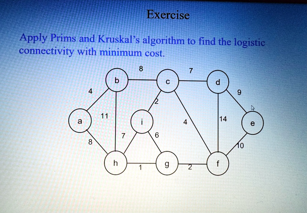 Exercise Apply Prims and Kruskal's algorithm to find the logistic ...