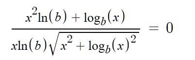 (x^2ln(b) + (x))/(xln(b)√(x^2 + (x)^2)) = 0
