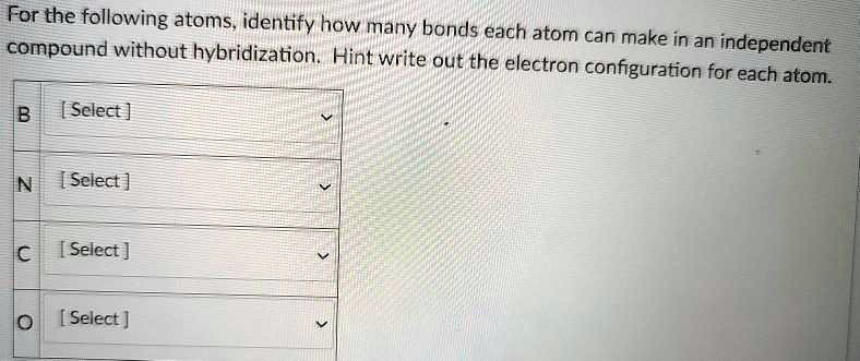How Many Bonds Can Each Atom Make Without Hybridization