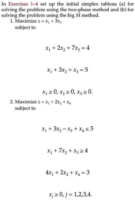 exercises 1 4 set up the initial simplex tableau for solving the ...