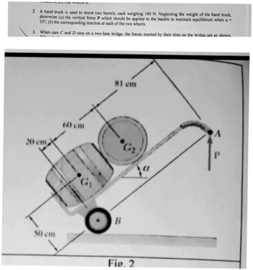 SOLVED A hand truck is used to move two barrels, each weighing 160 N