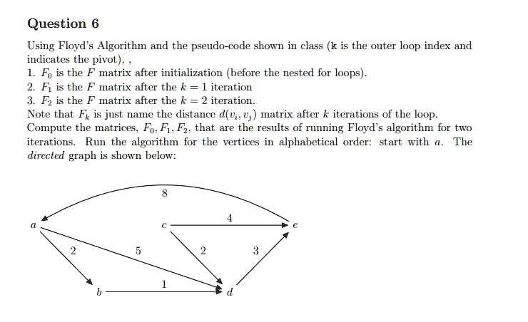 SOLVED: Using Floyd's Algorithm and the pseudo-code shown in class (k ...