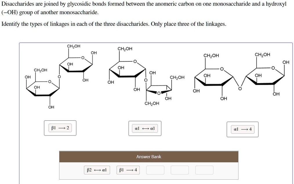 SOLVED: Disaccharides are joined by glycosidic bonds formed between the ...