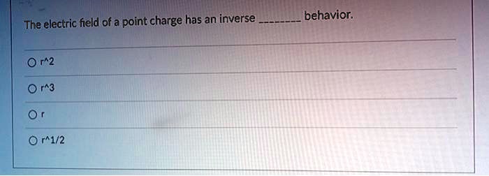 The electric field of a point charge has an inverse  behavior.

r^2
r^3
r
r^1/2