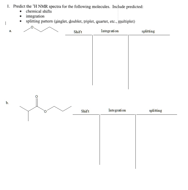 1. Predict the 'H NMR spectra for the following molecules. Include ...