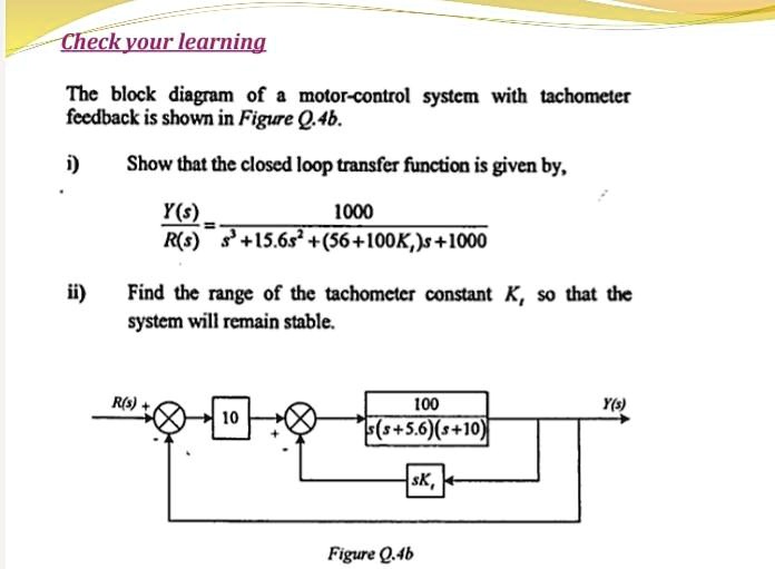 SOLVED control system blocks diagram and stability. Check your