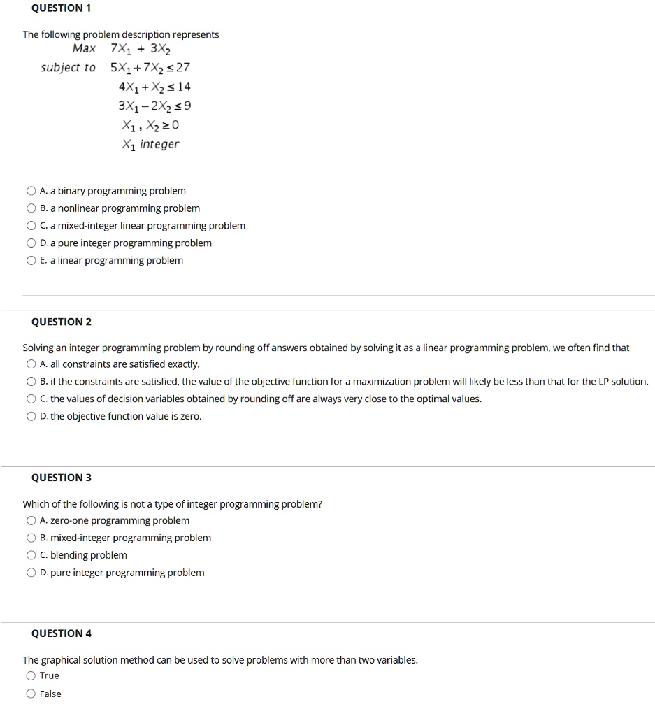 SOLVED: The following problem description represents Max 7X1 + 3X2 ...