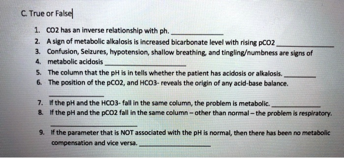 Solved: C True Or False: Co2 Has An Inverse Relationship With Ph. A 