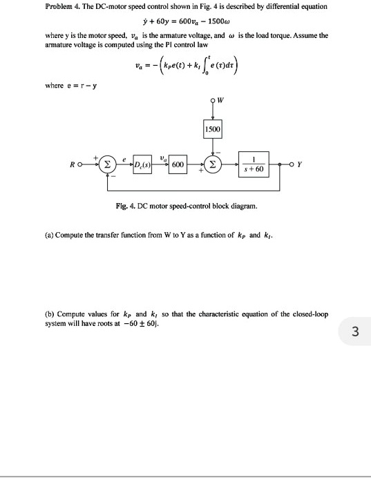 SOLVED: Problem 4. The DC-motor speed control shown in Fig. 4 is ...