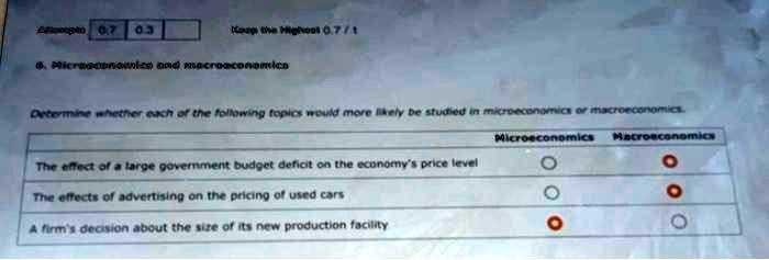 SOLVED Attempts 0.7 0.3 Keep the Highest 0.7 1 6. Microeconomics