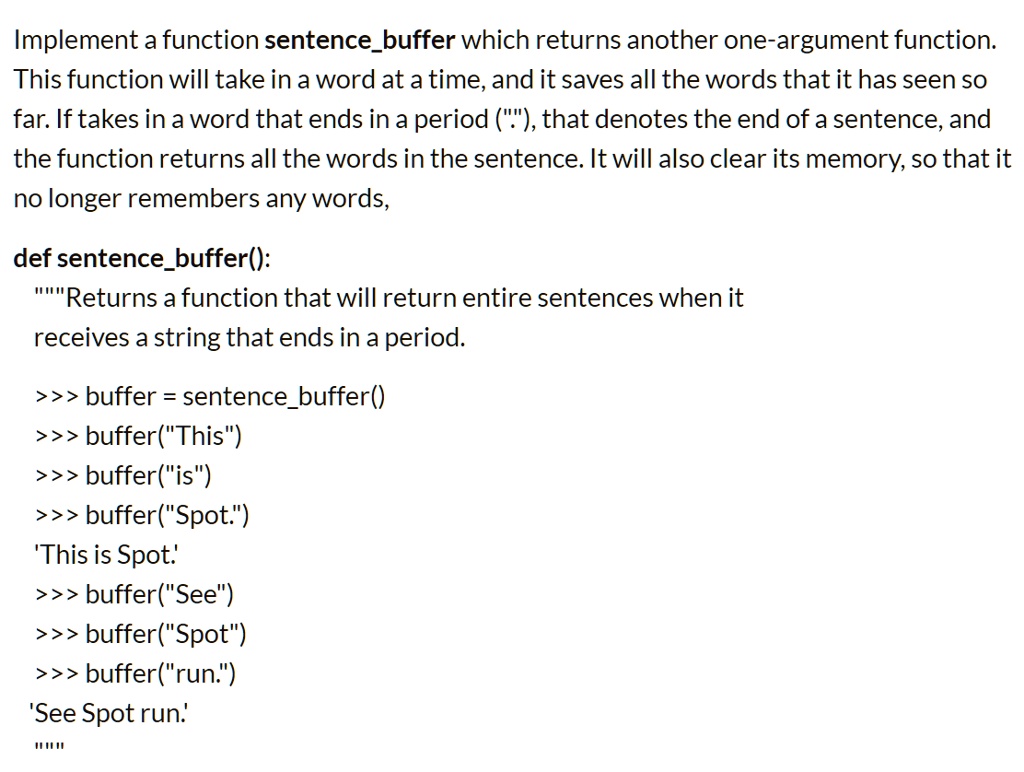 SOLVED Implement a function sentencebuffer which returns another