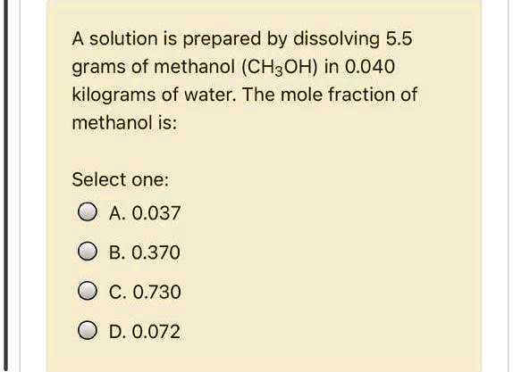 Solved A Solution Is Prepared By Dissolving 55 Grams Of Methanol Ch3oh In 0040 Kilograms Of 0504