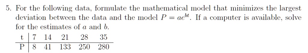 SOLVED: 5. For The Following Data, Formulate The Mathematical Model ...