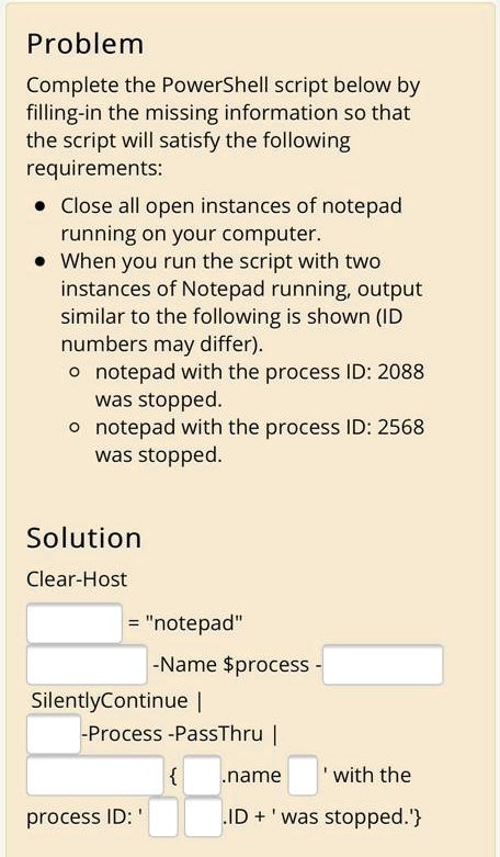 SOLVED: Please solve this. Problem: Complete the PowerShell script ...