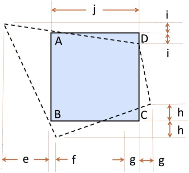 SOLVED: The square plate ABCD is distorted into the shape shown by the ...