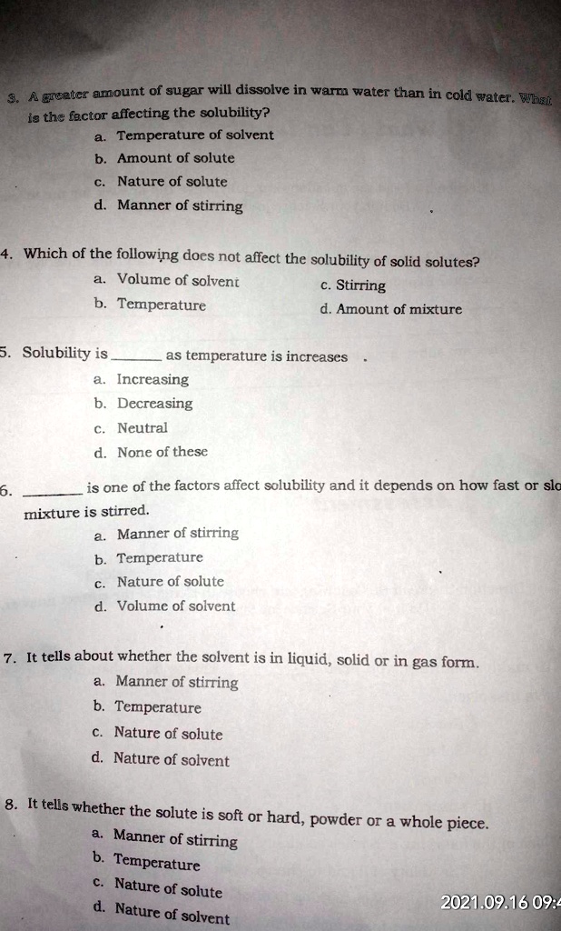 SOLVED 9. It tells how hot or cold the solvent mixed in a mixture is