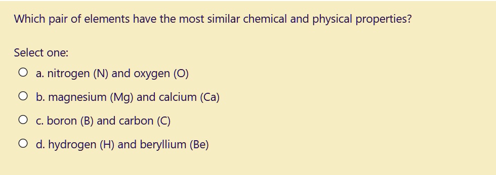 which pair of elements have similar chemical properties as magnesium mg )