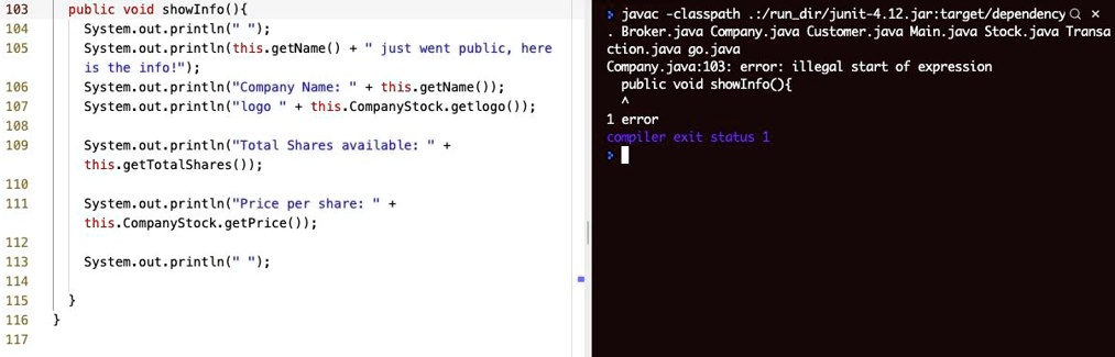 SOLVED: 103 104 105 public void showInfo() System.out.println ...