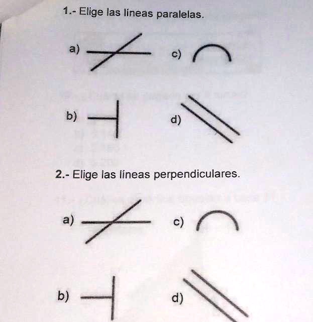 SOLVED: elige la líneas paralelas Elige las lineas paralelas a) b) 2 ...