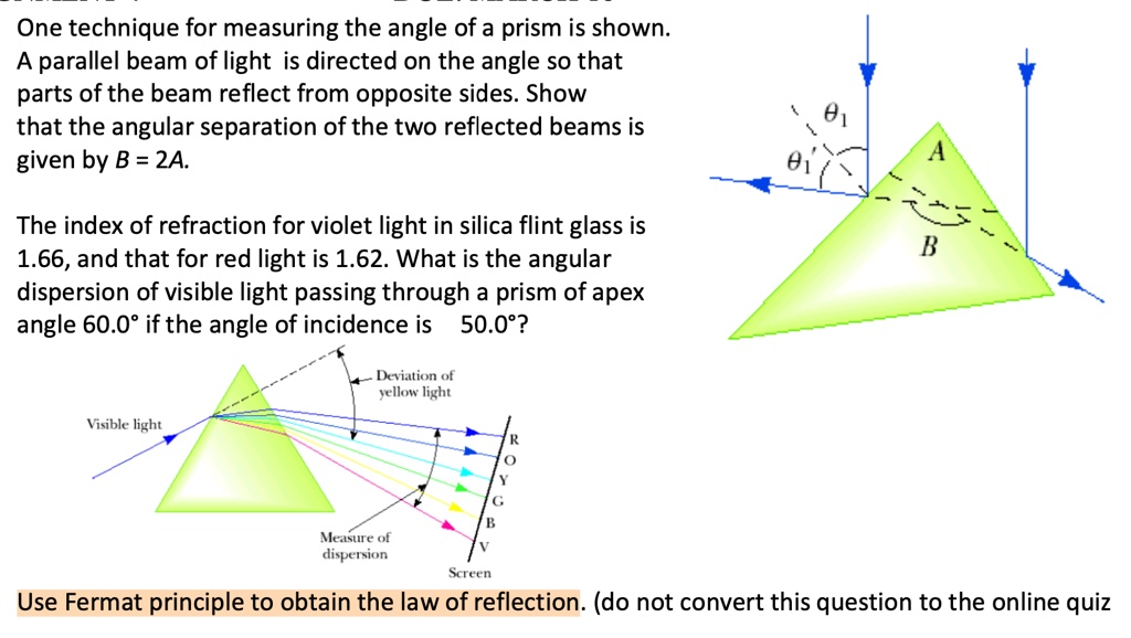 SOLVED One technique for measuring the angle of a prism is shown A