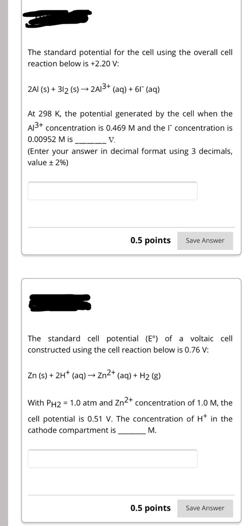 The standard potential for the cell using the overall cell reaction ...