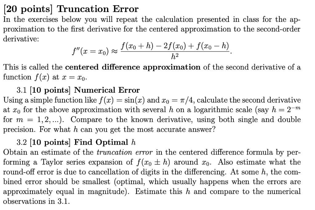 Truncation Error Calculation Example 20 points truncation error in the exercises below you will repeat the ...